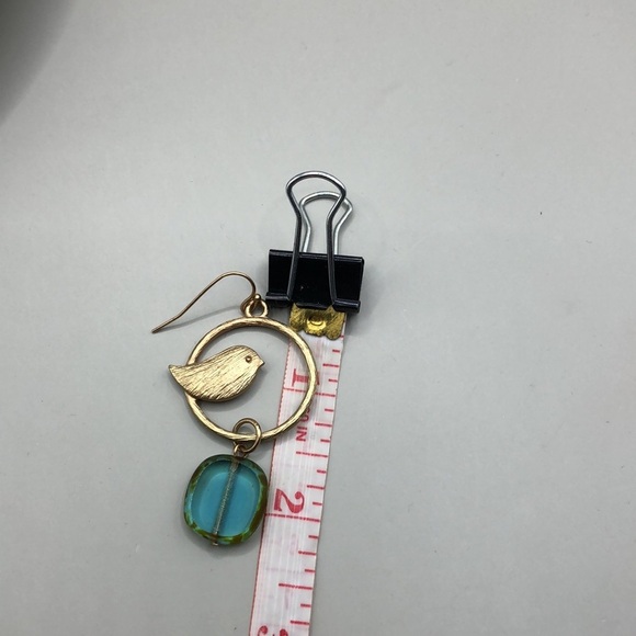 Brushed gold tone bird jewelry set necklace and earrings art glass bead NWOT - Picture 5 of 7